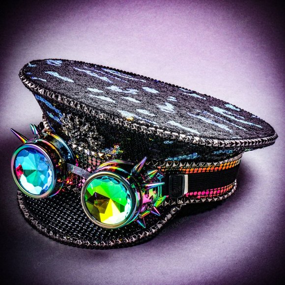 Black Purple Steampunk Captain Burning Man Hat - Picture 2 of 8